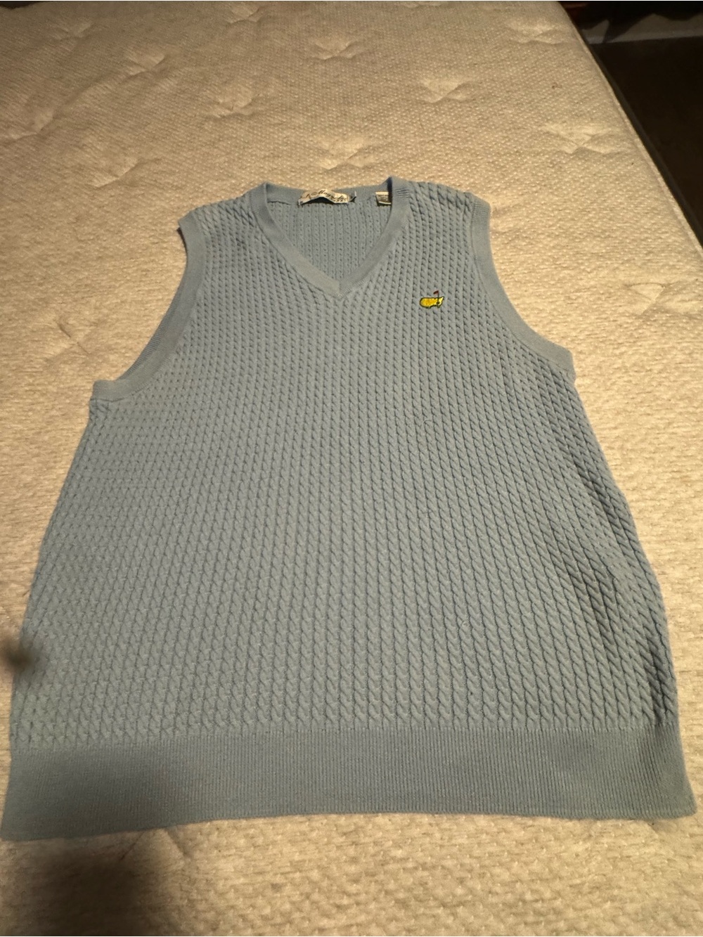 Augusta National Light Blue V-Neck Knit Sweater Vest with Subtle Logo